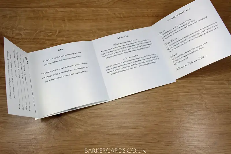 An example of our fold out wedding invitation  insert